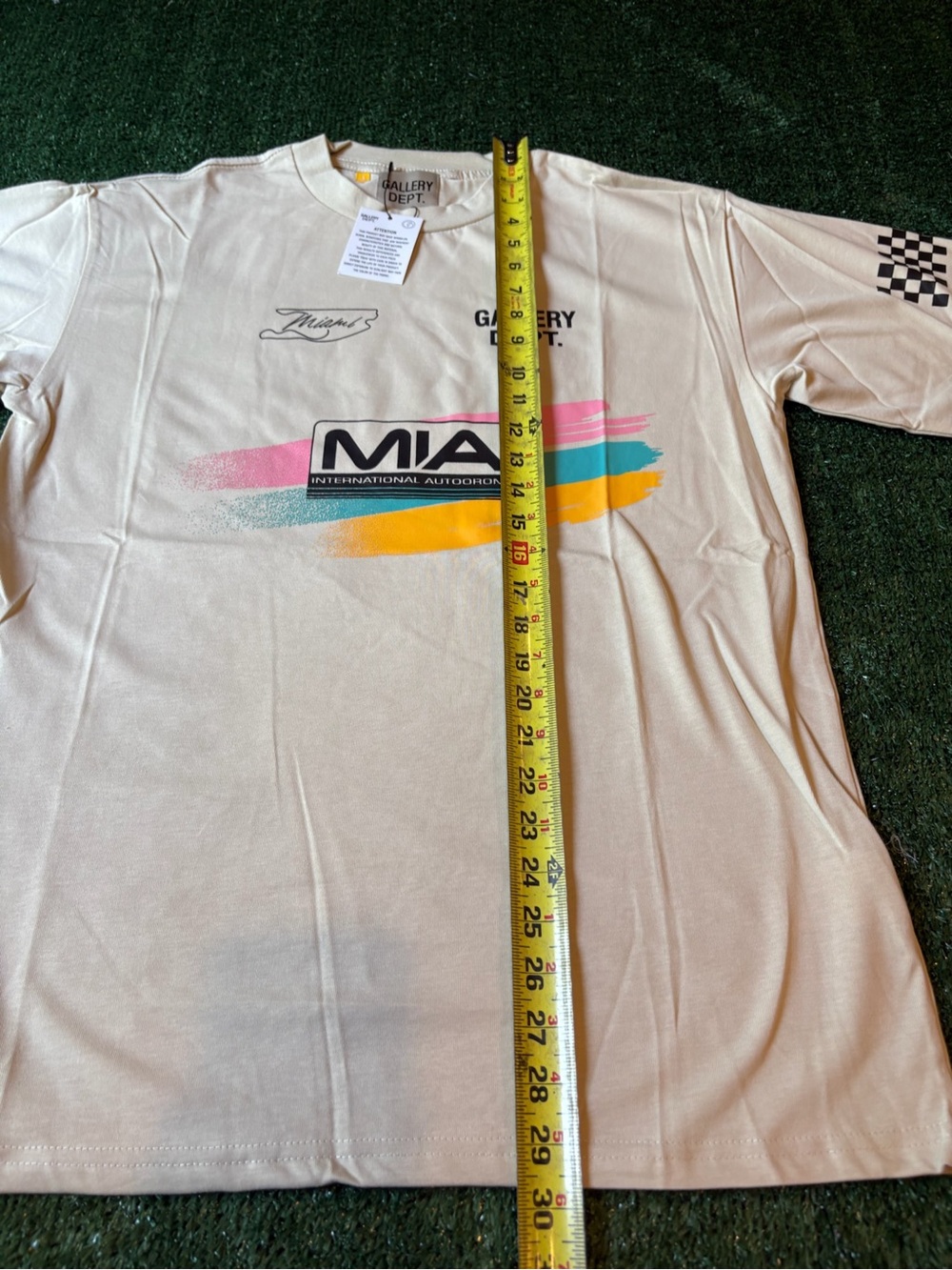 Gallery Dept Cream MIA Graphic Short Sleeve Tee with Multicolor Stripe - Picture 9 of 10